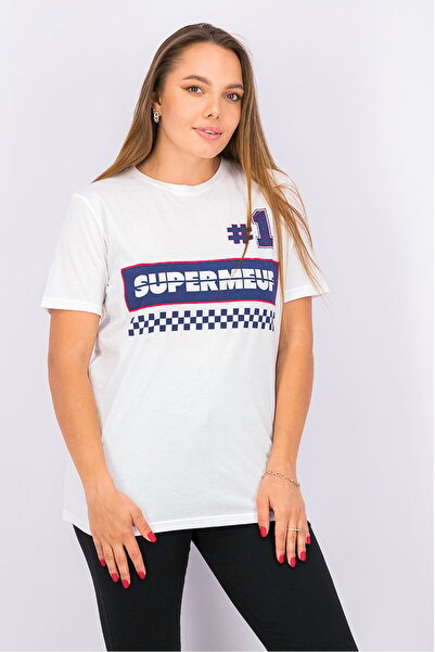 Undiz تيشيرت نسائي بأكمام قصيرة ورقبة دائرية مطبوع عليه رسومات، أبيض وكحلي وأحمر