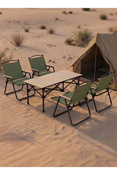 Taimi طقم تخييم قابل للطي مكون من 5 قطع: طاولة بيج قابلة للتعديل (95×55×50 سم...