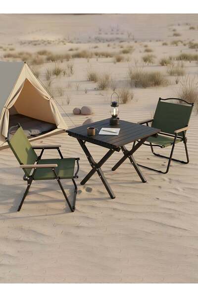 Taimi طقم تخييم قابل للطي مكون من 3 قطع: طاولة قابلة للتعديل (60×54×38 سم) وك...