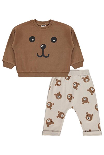 Civil Baby Ayıcık Empirme Baskılı 6-18 Ay Takım - Bej 9-12 Ay