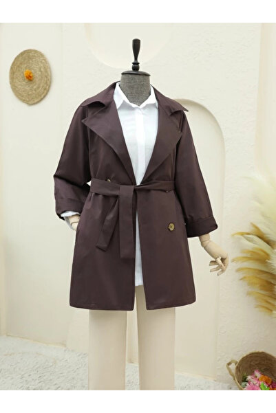 nedo7 Bolero Detailed Buttoned Mid-Length Trench Coat - Plum