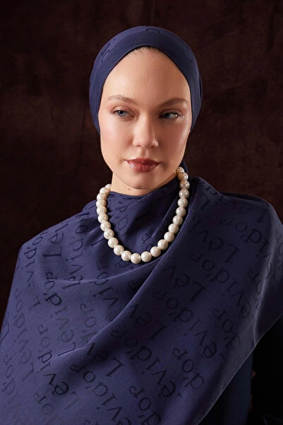Levidor Text Printed Nai̇a Jacquard Shawl-Dark Blue