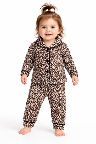 MixMax Bebe Baby Girl Leopard Printed Long Sleeve Buttoned Pajama Set 100% Co...