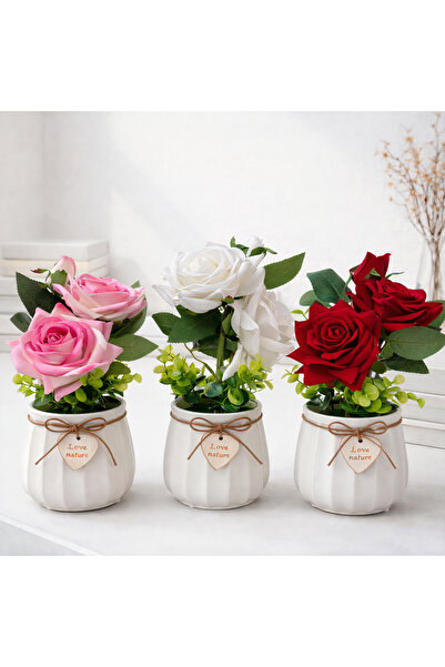 JML 1 Artificial Flowers 27cm in Ceramic Pot, Rose Model, Different Colors