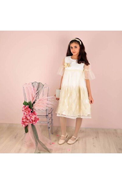 Mamnon cream and gold organza dress