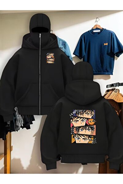 LAND MODA Hanorac unisex Ninja cu mască de zăpadă Cardigan din lână groasă cu...