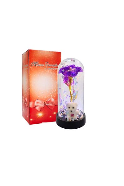 Amigo Trandafir de cristal 20 cm și ursuleț de pluș cu lumină LED multicoloră...