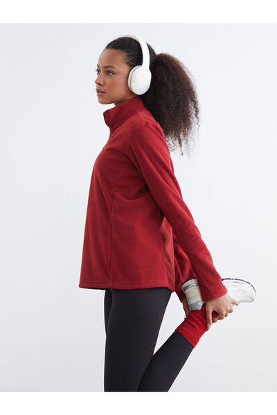LC Waikiki سويت شيرت نسائي من الصوف الأحمر ياقة مرتفعة متوسطة الطول