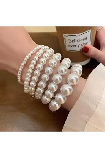 Shiklik 6 Pieces White Color Pearl Women Bracelet Set