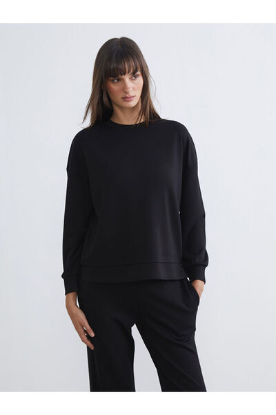 LC Waikiki Black soft touch Oversized women's sweatshirt