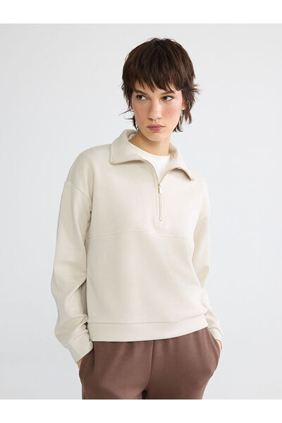 LC Waikiki Hanorac gri pentru femei, cu guler înalt, moale la atingere