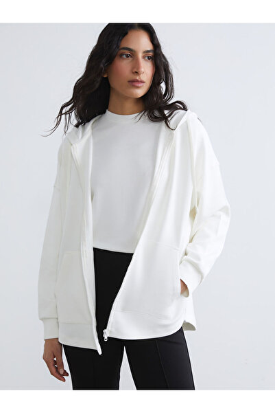 LC Waikiki Beige Hooded Soft Touch Women's Zippered Sweatshirt