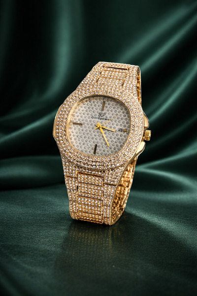 Goldpower Luxury Metal Full Stone Cord Calendar Unisex Wristwatch