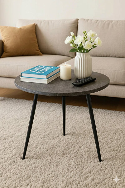 NZONE STORE Round wooden side table with black pointed legs