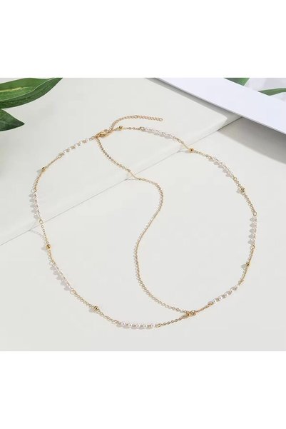 Shiklik Lanț de păr detaliat pentru femei, cu perle și mărgele colorate - Accesoriu pentru coafură