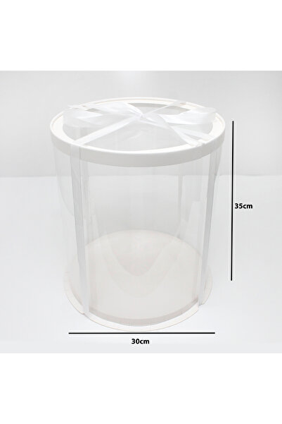Generic 1 piece of round transparent cake box, white color, dimensions 30 x