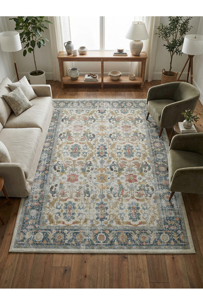 Rose'n Home Arte VN037 Vintage Klasik Desenli Dekoratif Şönil Halı Salon Kori...
