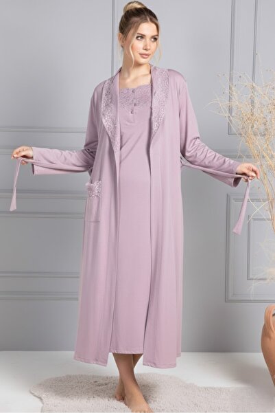 Lohusa Homewear Women's Rose Dry Lace Full Length Long Sleeve Pocket Detailed...