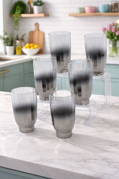 isra kristal 6-Piece Silver Amore Glass Cups – Luxury Soft Drink and Water Gl...