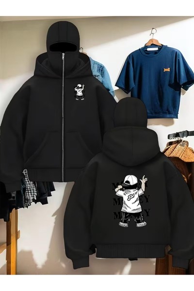 LAND MODA Hanorac unisex Ninja cu mască de zăpadă Cardigan din lână groasă cu...