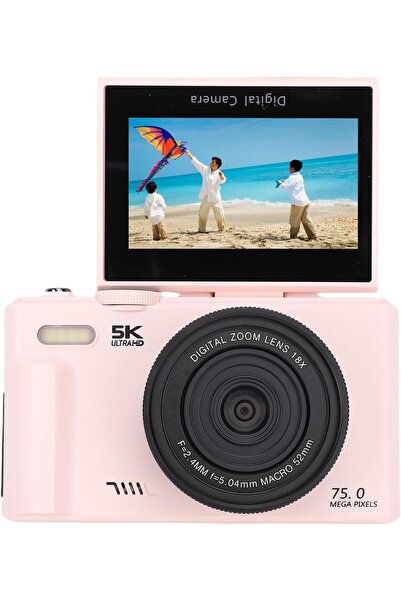 5k Dijital Kamera 75MP Uhd, 18X Zoom 3 Ekranlı Retro Tarzı Fotoğrafçılık Kameraları PEMBE