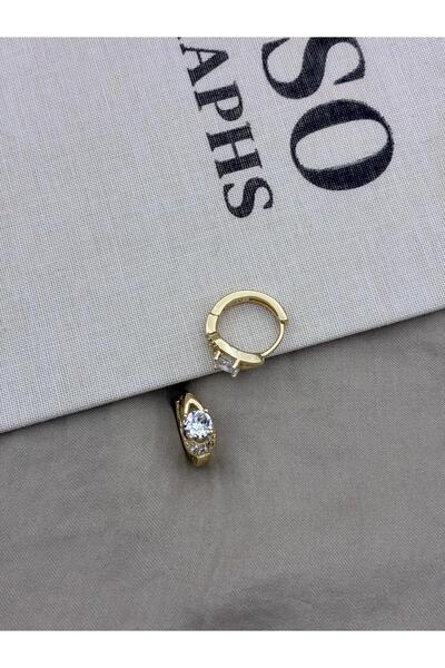 Hedef Bijuteri Zirkon Taşlı Gold Renk Damla Form Üzeri Tek Taş Detaylı Küpe CM37