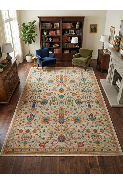 Rose'n Home Arte VN029 Vintage Çiçek Figürlü Dekoratif Şönil Halı Salon Korid...