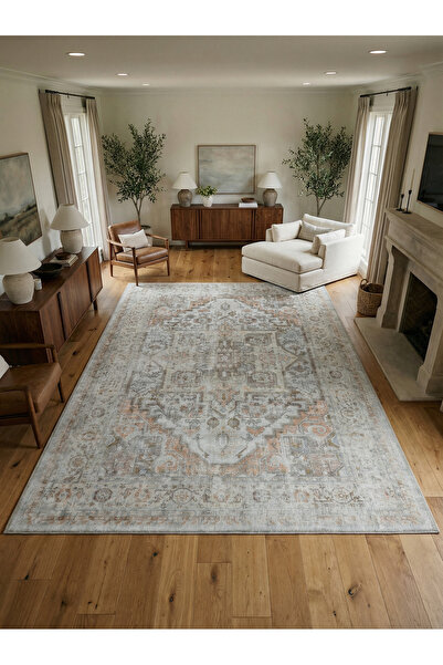 Rose'n Home Arte VN033-2 Vintage Klasik Desenli Dekoratif Şönil Halı Salon Ko...