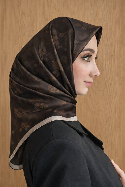 Aker Μεταξωτό φουλάρι Jacquard Sura 7208403 - 355 Καφέ Ασημί Μοτίβο λουλουδιών