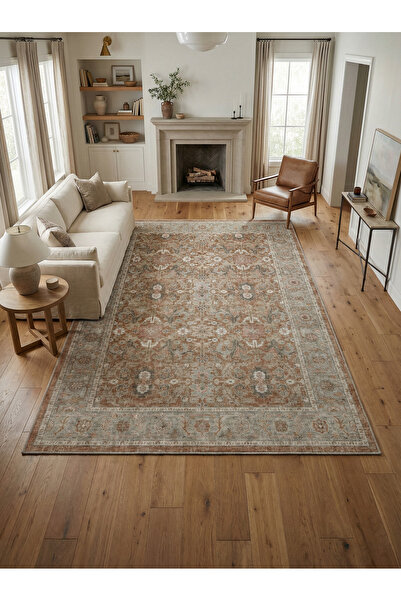 Rose'n Home Arte VN035 Vintage Klasik Desenli Dekoratif Şönil Halı Salon Kori...