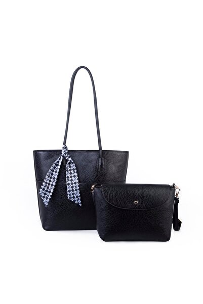 Nas Bag مجموعة حقائب كتف نسائية كبيرة الحجم مكونة من قطعتين باللون الأسود فيك...