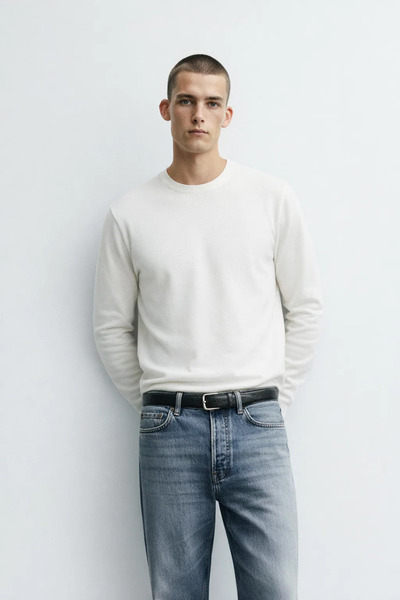 MATERIAL Men's Crew Neck Relaxed Fit White Knitwear Sweater