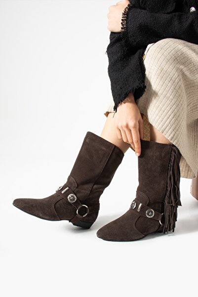 Bufu Püsküllü Real Süet Aksesuar Detaylı Kadın Bootie