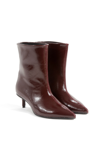 Ayakkabı Podyumum Burgundy Wrinkled Patent Leather Pointed Toe Boots 5 cm Thi...