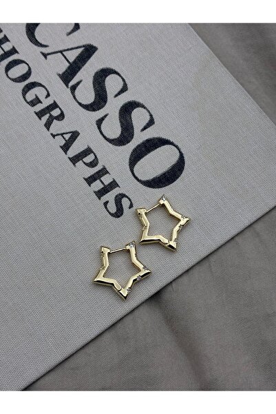 Hedef Bijuteri أقراط موديل نجمة ذهبية اللون مرصعة بحجر الزركون CM36