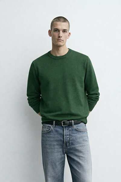 MATERIAL Men's Crew Neck Relaxed Fit Khaki Knitwear Sweater