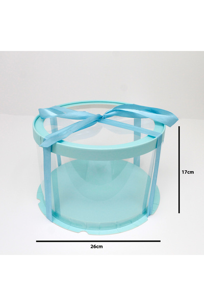 Generic 1 piece of round transparent cake boxes, sky blue color, dimensions 26