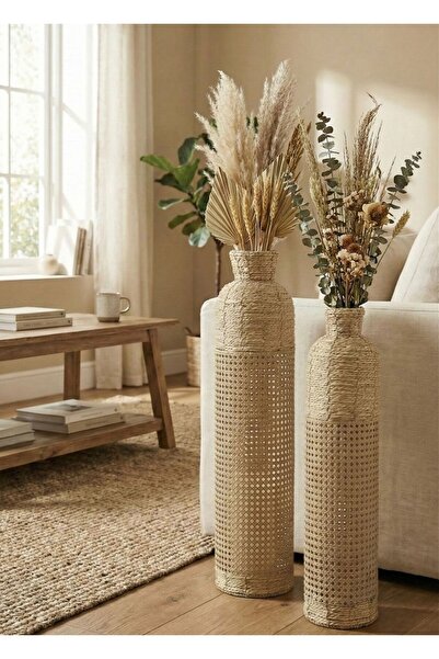 Noor طقم مزهريات ديكور عالية الجودة, مكونة من قطعتين ،مصنوعة من ألياف طبيعية ...