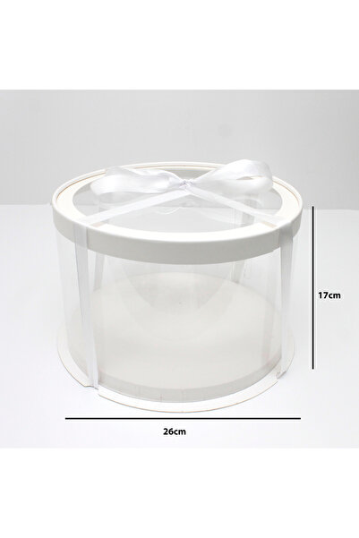Generic 1 piece of round transparent cake box, white color, dimensions 26 x
