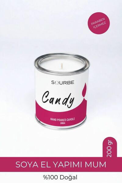 SOURBE Candy Ahududu Çilek Aromalı Kokulu Soya Mum %100 Doğal Dekoratif Metal...