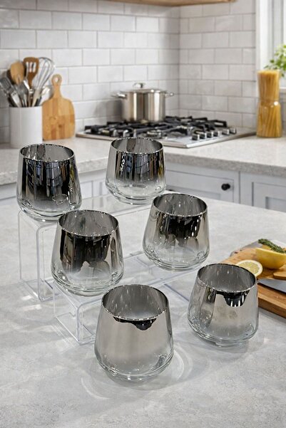 isra kristal Set of 6 Silver Glass Cups – Luxury Presentation Glasses, for Co...