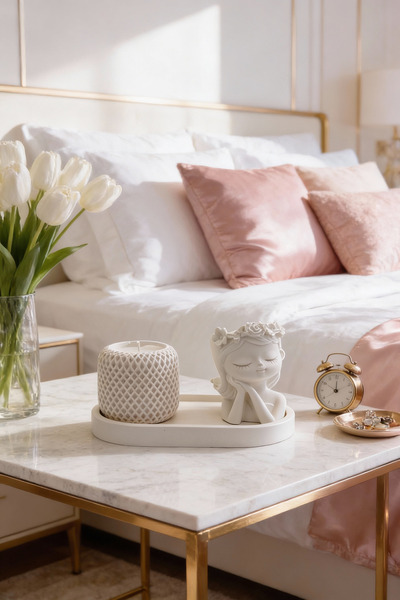 Vanilla Scented Decorative Candle & Angel Bust Set – White Stylish Home Decor