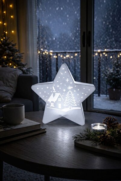 SONMEZSTORE YILBAŞI, CHRISTMAS, KIŞ YILDIZ TEMALI MASA ÜSTÜ LEDLİ GECE LAMBAS...