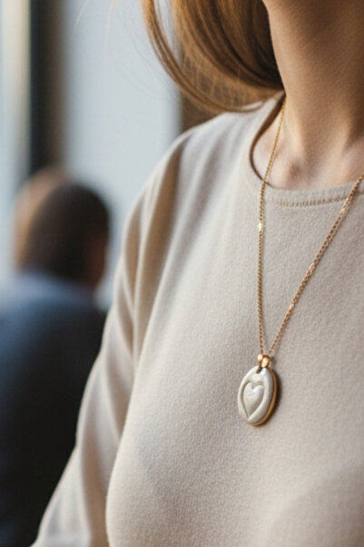 Salizera Porcelain Heart Necklace-Gold/Platinum Gilded-Handmade Hand Made Por...