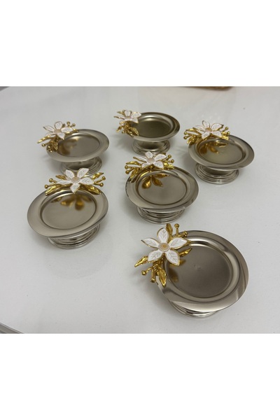 SEVA ÇELİK Silver Color 6 Pieces Lily Flower Shape Macaron Holder Turkish Del...