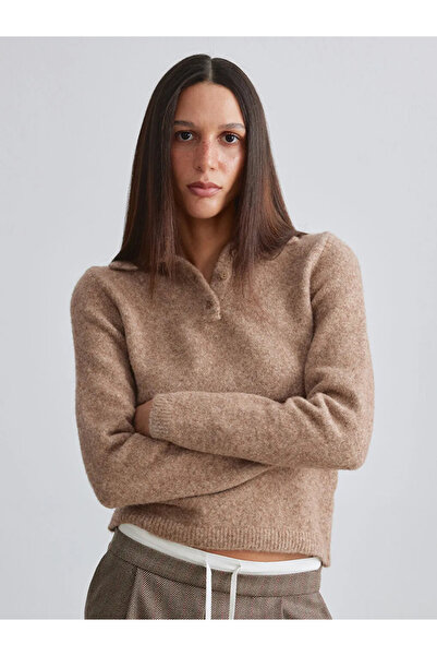 LC Waikiki LCW Vision Kahverengi Polo Yaka Yün Karışımlı Kadın Triko Kazak