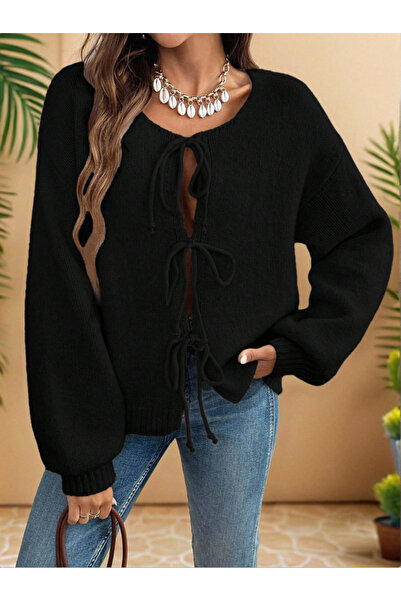 SÇLK TEKSTİL Tie-Up Comfortable Cut Women's Knitwear Cardigan