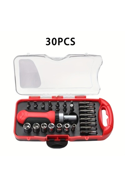 Generic 30-in-1 Complete Maintenance Tool Kit - 3-Gear Wrench with Steel Bits...