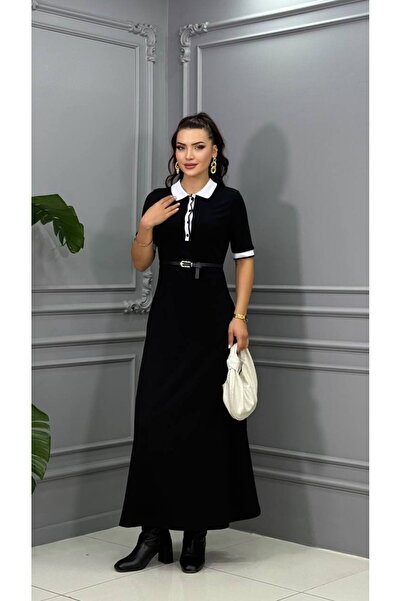 Genesis cannes فستان كانونز بيبي كونتراست ياقة دائرية طويل الأكمام باللون الأ...