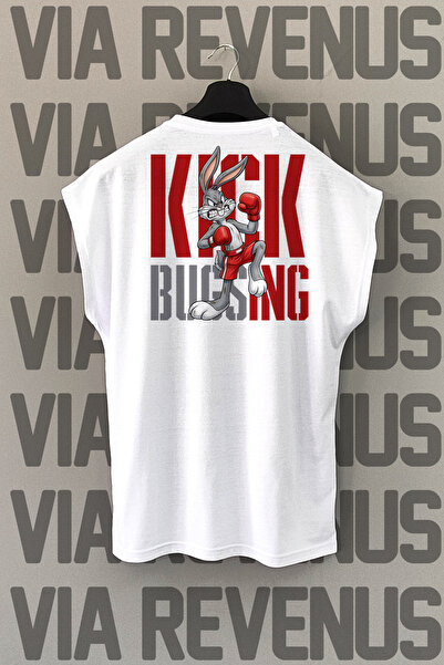 Vordevia Kick Bugsing Gym Back Printed Zero Sleeve 100% Cotton Sports Tshirt